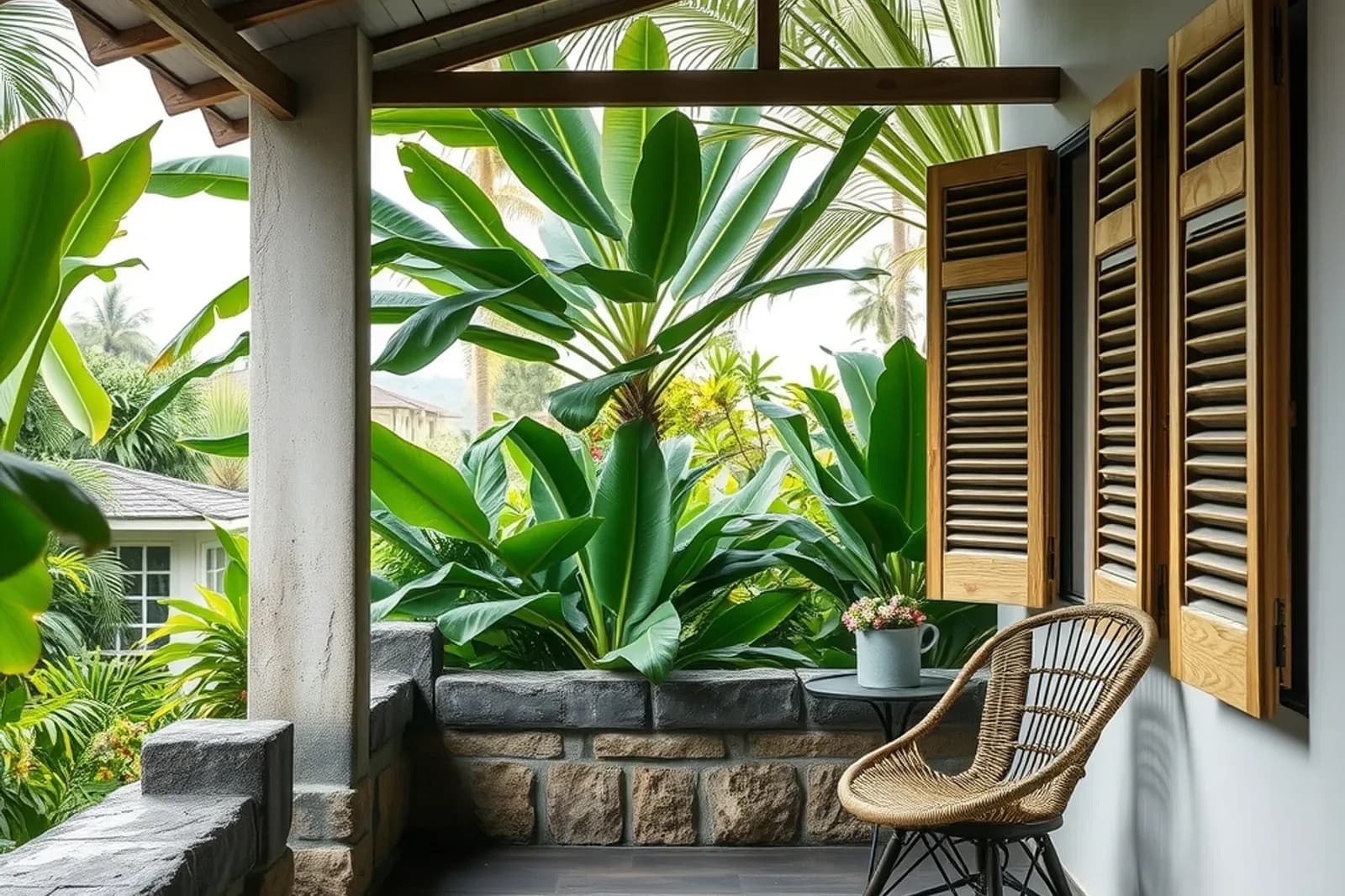 Veranda and tropical garden in Mauritius